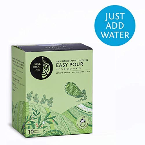 Blue Tokai Easy Pour Coffee Brew Bags | Attikan Estate | Nutty & Chocolatey | Medium-Dark Roast | Pack of 10 | 100% Arabica Specialty Coffee | Just Pour Hot Water