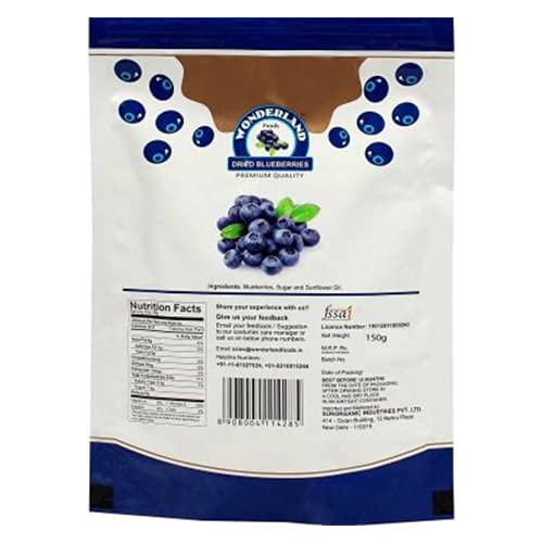 Wonderland Foods - Healthy & Tasty Californian Whole & Dried Blueberry 150g Pouch