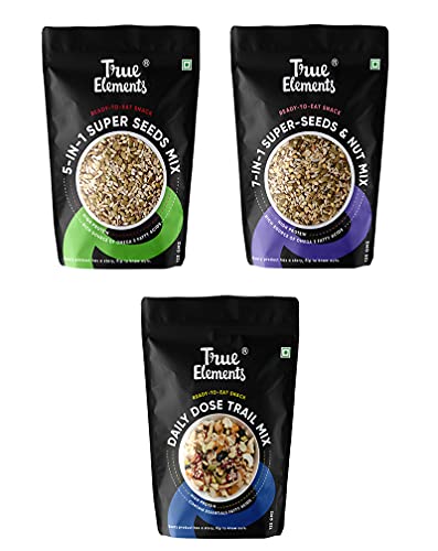 True Elements Seeds Combo (5 in 1 Seeds Mix 125g + 7 in 1 Seeds and Nut Mix 125g + Daily Dose Trail Mix 125g) - Mix Seeds for Eating | Roasted Seeds