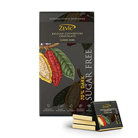 ZEVIC 70% Dark Belgian Sugar Free Chocolate | Vegan & Keto Friendly | Natural Stevia Plant Sweetened | Gluten Free - 96g