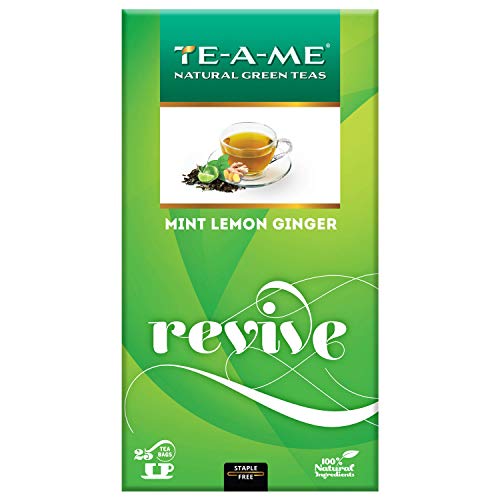 TE-A-ME Revive Mint Lemon Ginger Natural Green Tea, 25 Tea Bags