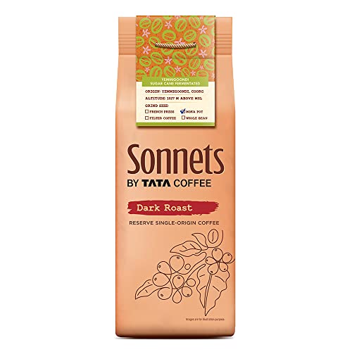 Tata Sonnets Yemmigoondi Washed Arabica with Sugarcane Juice Dark Roast Moka Pot, 250g, Brown