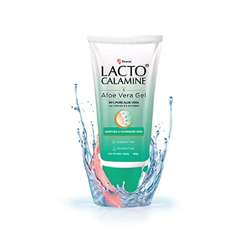Lacto Calamine Aloe Vera Gel with 99% Pure Natural Aloe Vera, Vitamin E and Glycerin for non-sticky hydration and cooling effect. Lightweight. Soothes and Nourishes skin. No Parabens, No Sulphates - 150 g - Pack of 1