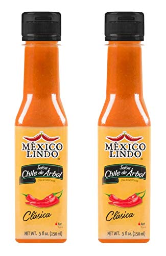 Mexico Lindo Chile de Arbol Hot Sauce Ingredients | 12,190 Scoville Level | Classic Flavor | 5 Fl Oz Bottles (Pack of 2)