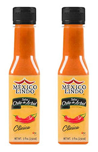 Mexico Lindo Chile de Arbol Hot Sauce Ingredients | 12,190 Scoville Level | Classic Flavor | 5 Fl Oz Bottles (Pack of 2)