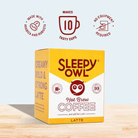 Sleepy Owl Coffee Latte Hot Brew Bags | Hot Brew Coffee |5 Minute Brew - No Equipment Required | 100% Arabica Beans | Set of 10 Bags - Makes 10 Cups