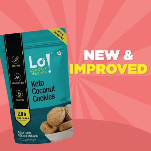 Lo! Low Carb Delights - Coconut Keto Cookies (200g) | Stevia Sweetened | Zero Added Sugar | Only 2.8g Net Carb | Keto Snacks for Diet | Superfood Low Carb Snack | Snacks for Healthy Eating