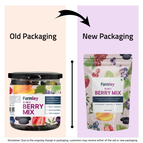 Farmley 8-In-1 Tasty Berry Trail Mix - Rich In Antioxidants - Cranberry, Black Currant, Mango, Strawberry, Goji Berry, Black Raisins, Blueberry, Kiwi, Mix Dried Berries 200G