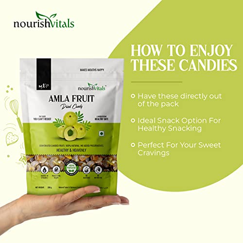 NourishVitals Amla Fruit Dried Candy, 200g - 100% Natural , No Added Preservatives, Source of Vitamin C, Traditional Recipe