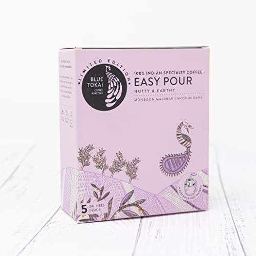 Blue Tokai Easy Pour Coffee Brew Bags (Medium Roast) | Monsoon Malabar | Nutty & Earthy | Pack of 5 | 100% Arabica Specialty Coffee | Just pour hot water