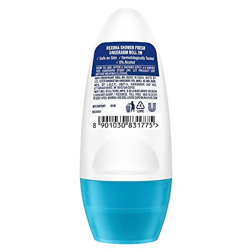 Rexona Shower Fresh Underarm Roll On Deodorant For Women, Antiperspirant, Removes Odour, Keeps Skin Fresh & Clean, Alcohol Free, Skin Friendly, 50 ml