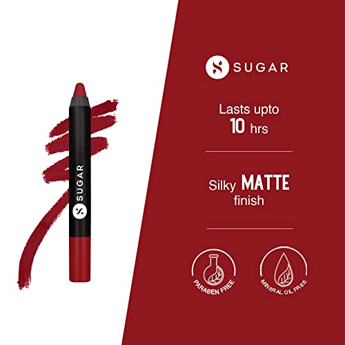 SUGAR Cosmetics - Matte As Hell - Crayon Lipstick -10 Cherry Darling (Cherry Red) - 3.5 gms - Bold and Silky Matte Finish Lipstick, Lightweight, Lasts Up to 12 hours