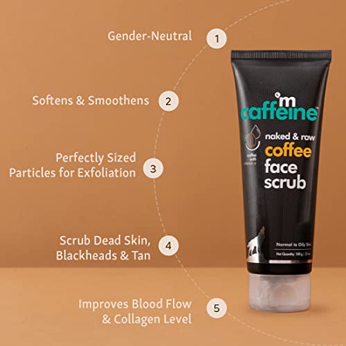 mCaffeine Exfoliating Coffee Face Scrub for Women & Men with Walnut & Vitamin E | Removes Tan, Blackheads and Dirt from Face & Neck for a Soft & Smooth Skin - 100% Natural & Vegan 100gm