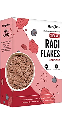 Murginns Organic Ragi Flakes | Healthy Breakfast with Millets and Jaggery | Gluten Free | No Refined Sugar, 275g - Pack of 1