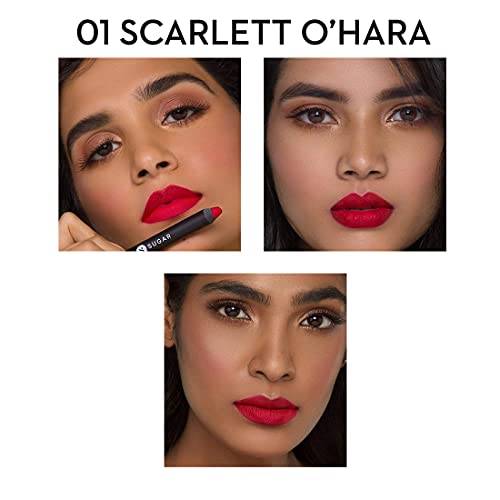 SUGAR Cosmetics - Matte As Hell - Crayon Lipstick -01 Scarlett O'hara (Red) - 3.5 gms - Bold and Silky Matte Finish Lipstick, Lightweight, Lasts Up to 12 hours