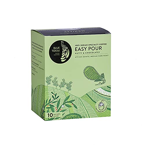 Blue Tokai Easy Pour Coffee Brew Bags | Attikan Estate | Nutty & Chocolatey | Medium-Dark Roast | Pack of 10 | 100% Arabica Specialty Coffee | Just Pour Hot Water