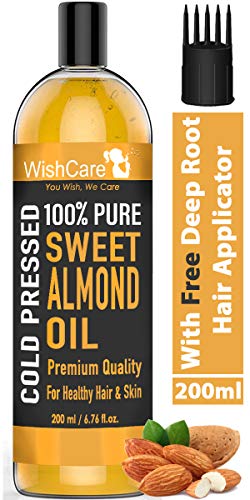 WishCare® Pure Cold Pressed Sweet Almond Oil for Hair Growth and Glowing Skin & Face - 200ml