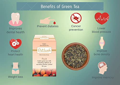 Declanh Ceylon Green Tea Peach, Loose Leaf 100 Grams | Helps in Weight Loss, Stress relief and Improving Metabolism rate |Ceylon Green tea with the refreshing addition of succulent peaches| Rich And Exclusive Aroma