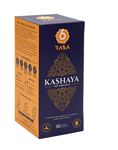 6rasa Kashaya - Herbal Tea | 15 Ayurvedic Spices Like Ashwagandha, Black Pepper, Cardamom, Turmeric | Kadha Mix | Caffeine Free | 100% Natural | No Added Sugar (2.5 g Each, 30 Dip Bags)