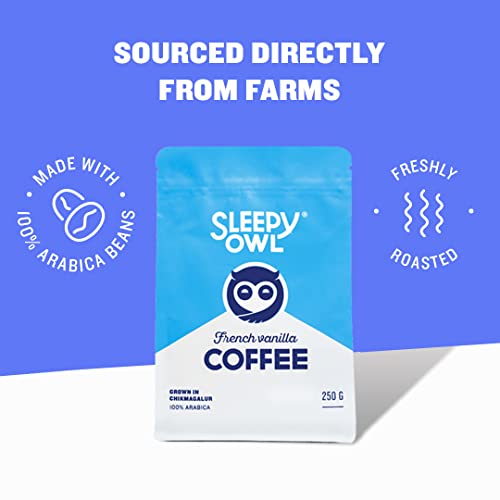 Sleepy Owl French Vanilla Ground Coffee | Fine Grind Coffee | 100% Arabica | Moka Pot | Freshly Roasted & Ground | 250g
