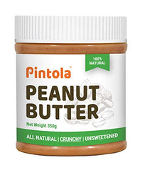 Pintola All Natural Peanut Butter (Crunchy) (350g (Pack of 1)) | Unsweetened | 30g Protein | Non GMO | Gluten Free | Vegan | Cholesterol Free