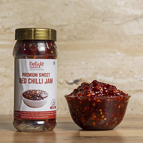 Delight Foods Rajasthani Marwari Pickles and Chutney | Achaar | Chatni | Premium Sweet Red Chilli Jam (Hot & Sweet Spread) 300g | No Onion | No Garlic