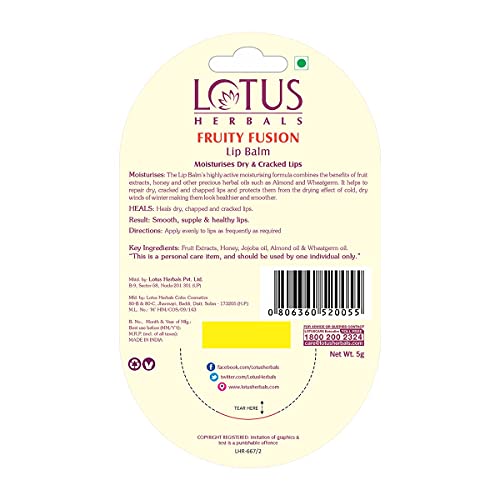 Lotus Herbals Lip Balm, Fruity Fusion, 5g