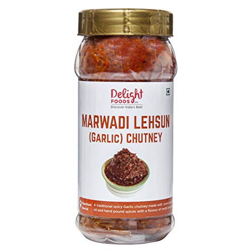 Delight Foods Rajasthani Marwari Pickles - Lehsun Chutney 300g | Achaar | Garlic Chatni | Pure Mustard Oil (Sarson Ka Tel)