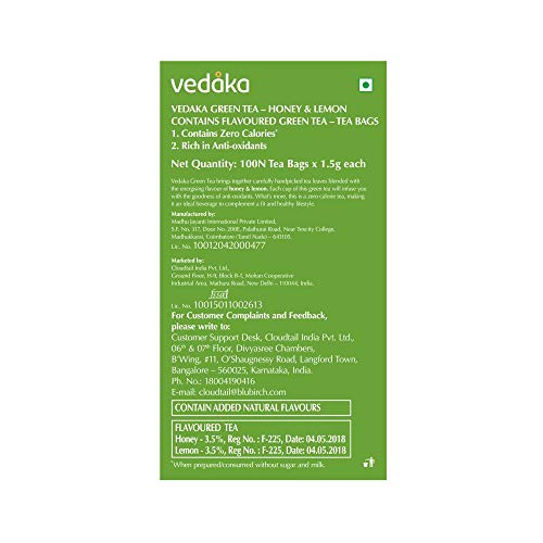 Vedaka Green Tea, Lemon and Honey, 100 Bags