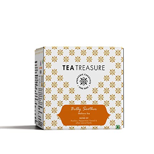Tea Treasure Belly Soother Tea -10 Pyramid Tea Bags - Blend of Rooibos, Peppermint, Ginger, Lemongrass, Fennel seeds, Spearmint, Licorice, Milk thistle | Tea for Belly Fat |Reduces Bloating & Gas