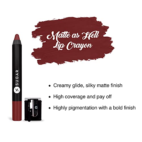 SUGAR Cosmetics - Matte As Hell - Crayon Lipstick -15 Stephanie Plum (Plum Mauve) - 3.5 gms - Bold and Silky Matte Finish Lipstick, Lightweight, Lasts Up to 12 hours