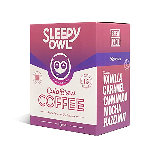 Sleepy Owl Cold Brew Pack Flavour Box | 5 Flavours | Set of 5 Brew Packs - Makes 15 Cups | 100% Arabica Coffee | 3 Step Cold Brew - No Equipment Required