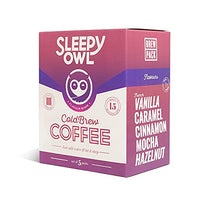 Sleepy Owl Cold Brew Pack Flavour Box | 5 Flavours | Set of 5 Brew Packs - Makes 15 Cups | 100% Arabica Coffee | 3 Step Cold Brew - No Equipment Required
