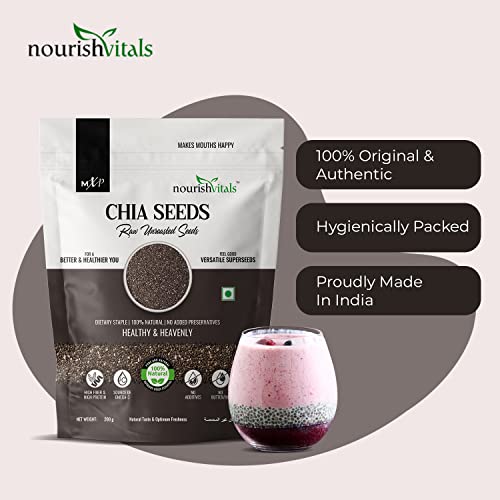 NourishVitals Chia Raw Unroasted Seeds, 200g - 100% Natural, No Added Preservatives, High Fiber, High Protein, Source of Omega-3