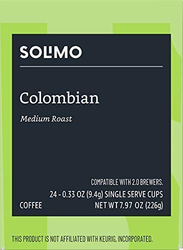 Solimo Coffee Pods, Colombian, Compatible with Keurig 2.0 K-Cup Brewers, 24 Count