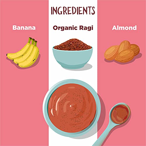 EverMaa Organic Ragi Banana Almond Cereal |Food for 6 months and above | Rich in Iron, Calcium, Fibre and Vitamin E | 200gm
