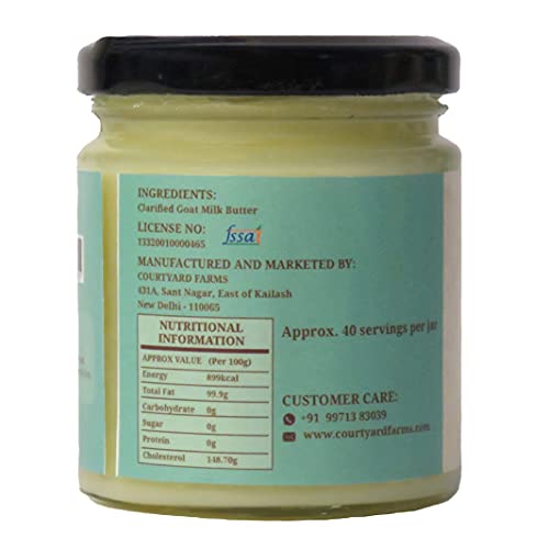 Courtyard Farms Goat Milk Ghee - 100% Natural I Grass Fed I Traditional I 200 Gram Glass Bottle Jar