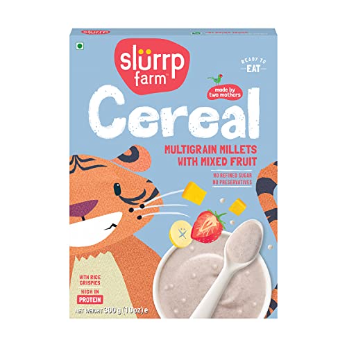 Slurrp Farm Multigrain Millets Cereal with Mixed Fruits and Rice Crispies, Instant Cereal for Growing Little Ones, No Refined Sugar or Salt, 300g