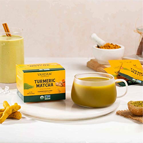 VAHDAM, Turmeric + Matcha Superfood Elixir Mix - 10 Servings | USDA Organic Turmeric Matcha Powder | Aids in Improving Focus & Immunity | Non-GMO, Vegan, Keto-Friendly & Preservative-Free