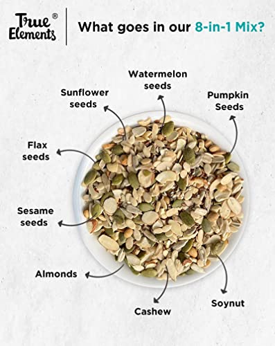 True Elements 8 in 1 Nuts and Seeds Mix 125gm - Mix of 76% Seeds & 23% Nuts | Seeds for Eating | Healthy Snacks | High in Protein