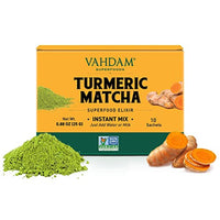 VAHDAM, Turmeric + Matcha Superfood Elixir Mix - 10 Servings | USDA Organic Turmeric Matcha Powder | Aids in Improving Focus & Immunity | Non-GMO, Vegan, Keto-Friendly & Preservative-Free