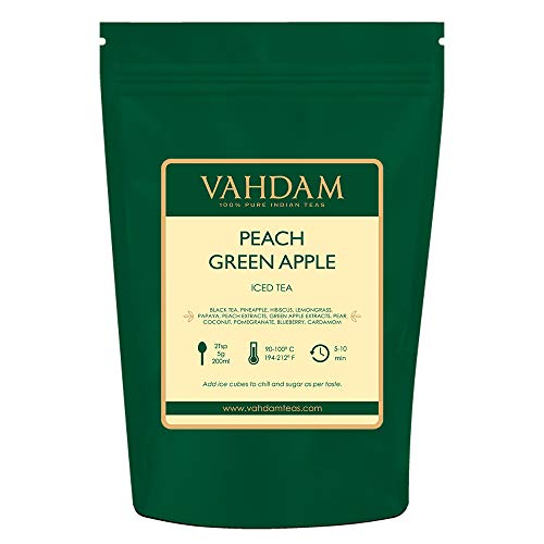 VAHDAM, Peach Green Appled Iced Tea | 20-25 Servings | 100% Natural Ingredients | Delicious Flavor of Black Tea, Tropical Fruits and Exotic Spices | 100gm