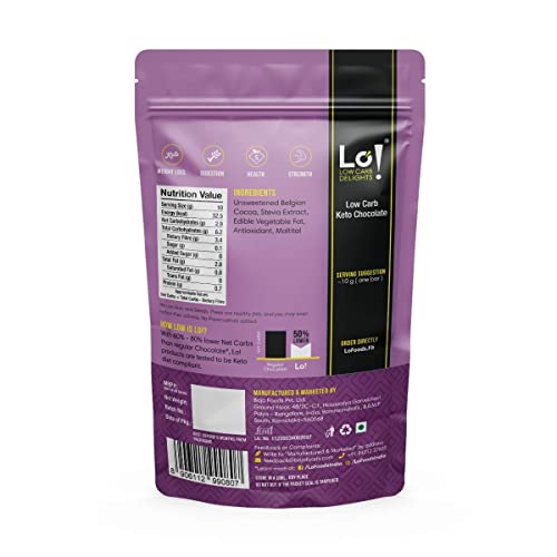 Lo! Foods - Dark Keto Chocolates Bites | Bite Sized for Portion Control | Stevia Sweetened Keto Sweets | No Added Sugar | Low Carb Sweets with 2.9g Net Carbs Per Bite - 90g
