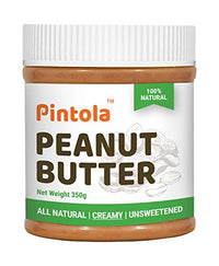 Pintola All Natural Peanut Butter (Creamy) (350g (Pack of 1)) | Unsweetened | 30g Protein | Non GMO | Gluten Free | Cholesterol Free