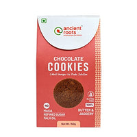 Ancient Roots India Chocolate Cookies - 150g | Biscuits | For Healthy Snacks | Best Paired with Tea & Coffee | No Wheat | No Maida | No Sugar | No Palm Oil |100% Butter & Jaggery Cookies