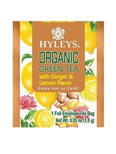 Hyleys Organic Ginger and Lemon Flavor Green Tea - 25 Tea Bags (100% Natural, Sugar Free, Gluten Free and Non-GMO)