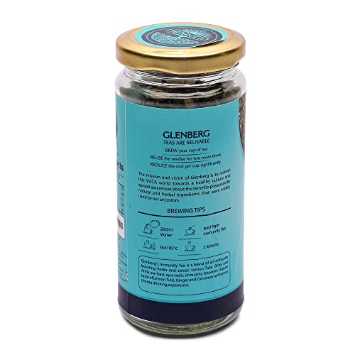 Glenberg Immunity Tea | Green Tea for Immunity with Tulsi, Giloy & Amla | Free Premium Wooden Spoon | 50 Gm, 25 Cups-75 Cups(If reused)