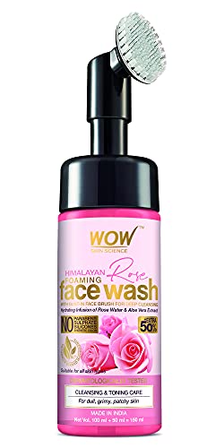 WOW Skin Science Himalayan Rose Foaming Face Wash with Built-in Brush - contains Rose Water & Aloe Vera Extract - for Cleansing & Toning - No Parabens, Sulphate, Silicones & Synthetic Color - 100mL