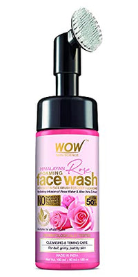 WOW Skin Science Himalayan Rose Foaming Face Wash with Built-in Brush - contains Rose Water & Aloe Vera Extract - for Cleansing & Toning - No Parabens, Sulphate, Silicones & Synthetic Color - 100mL