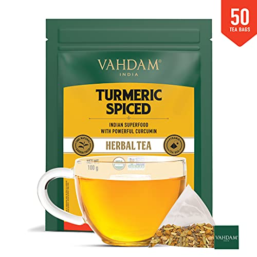 VAHDAM - Organic Spiced Turmeric Tea - 50 Herbal Tea Bags | Blend of Turmeric Powder & Fresh Spices | Herbal Tea for Weight Loss | 100% Natural Detox